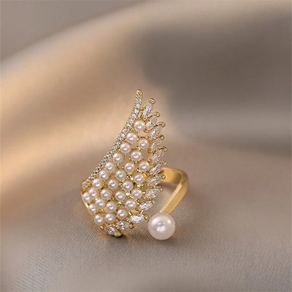 luxury pearl zircon stylish and unusual jewelry opening adjustable ring - Picture 6 of 6